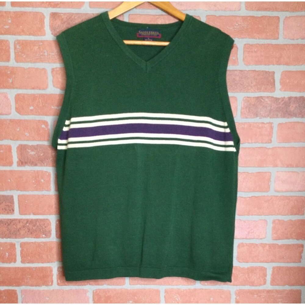 Vintage Saddlebred Green V-Neck Sleeveless Sweater Vest Mens L